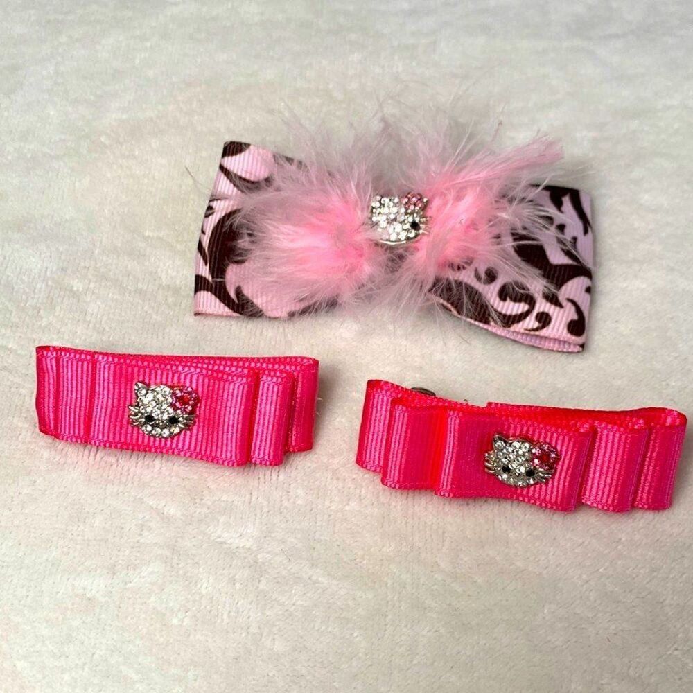 Girl's Pink Feather Hello Kitty Crystal Barrettes